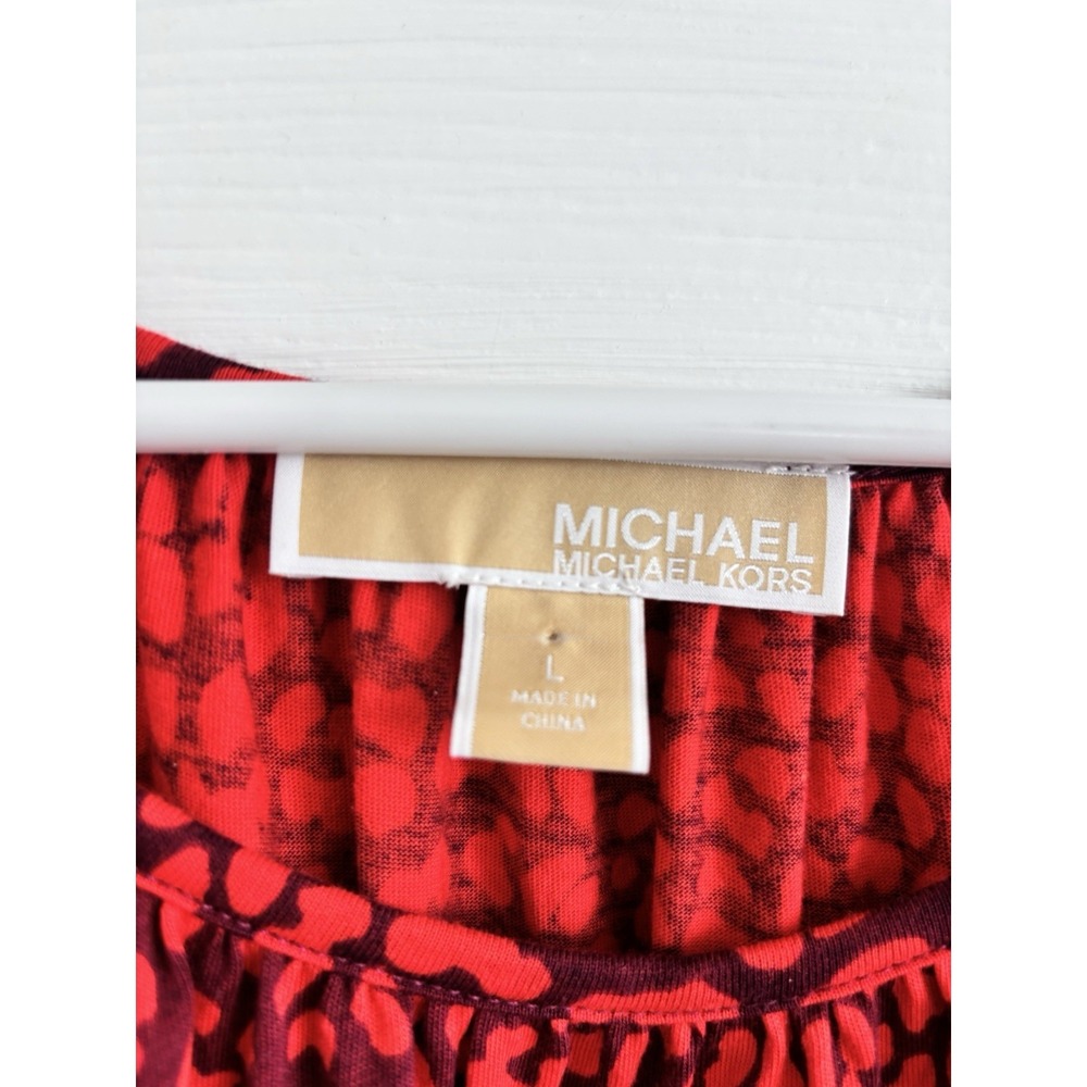 Michael kors Women's L Animal Print Top Cotton Blend 3/4 Sleeve Red Date Night - Picture 2 of 7